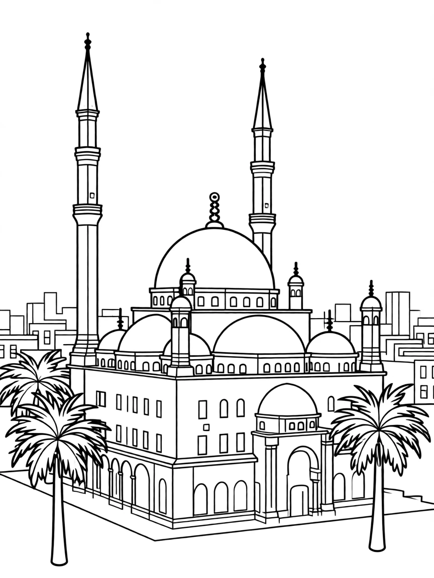 (Egypt) The skyline of Cairo with the grand Mosque of Muhammad Ali and its two tall minarets.