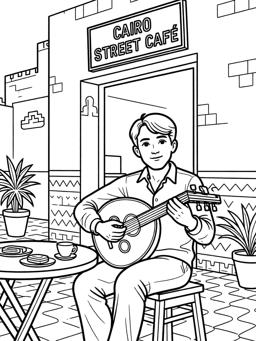 (Egypt) A musician playing an oud (a traditional lute) at a street café in Cairo.