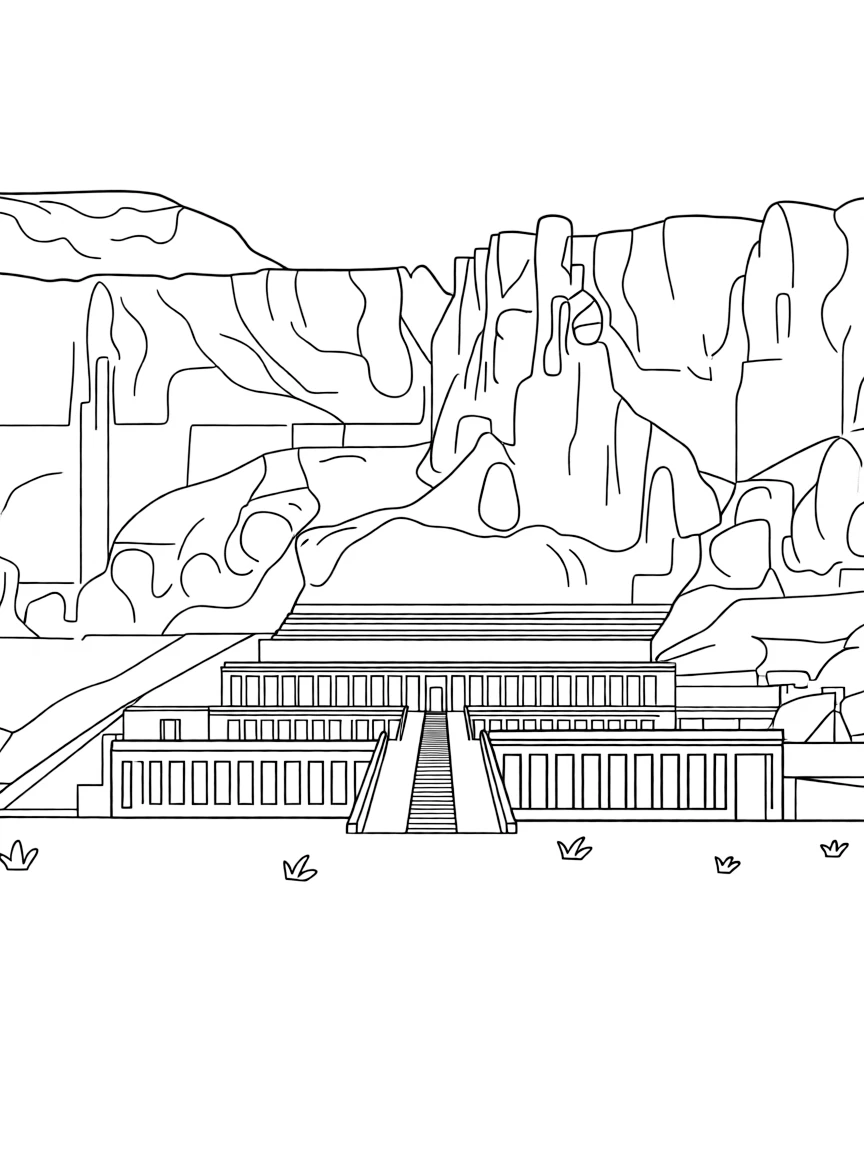 (Egypt) The Temple of Hatshepsut with its grand terraces built into a cliff.
