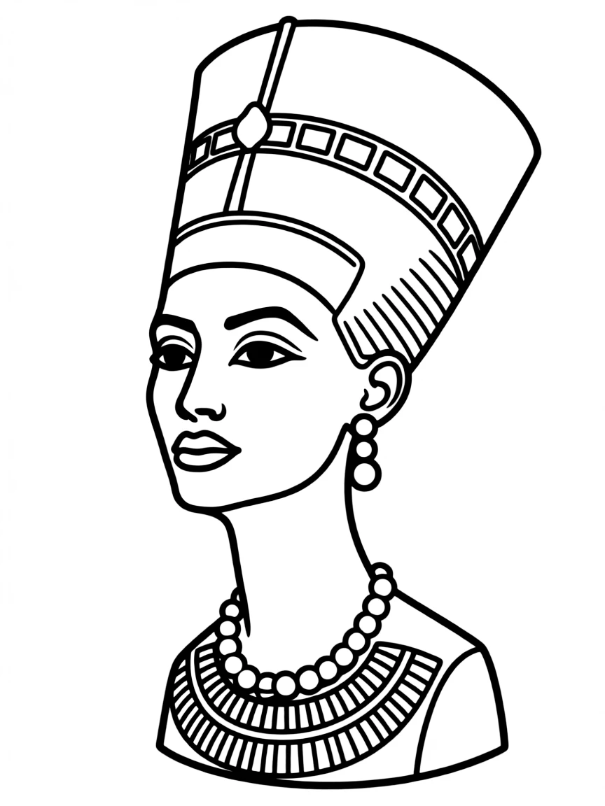 (Egypt) The bust of Queen Nefertiti with her tall blue crown.