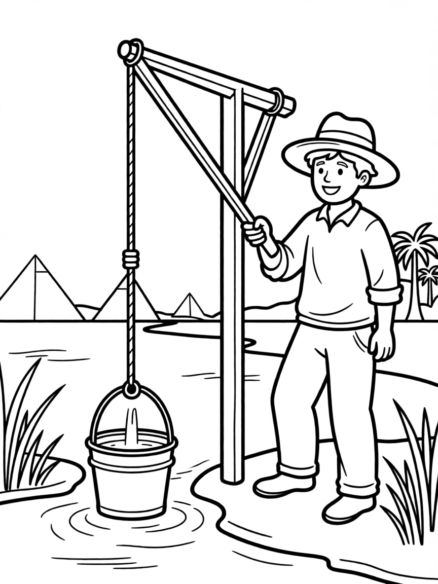 (Egypt) A farmer using a shaduf (hand-operated lever) to lift water from the Nile for irrigation.