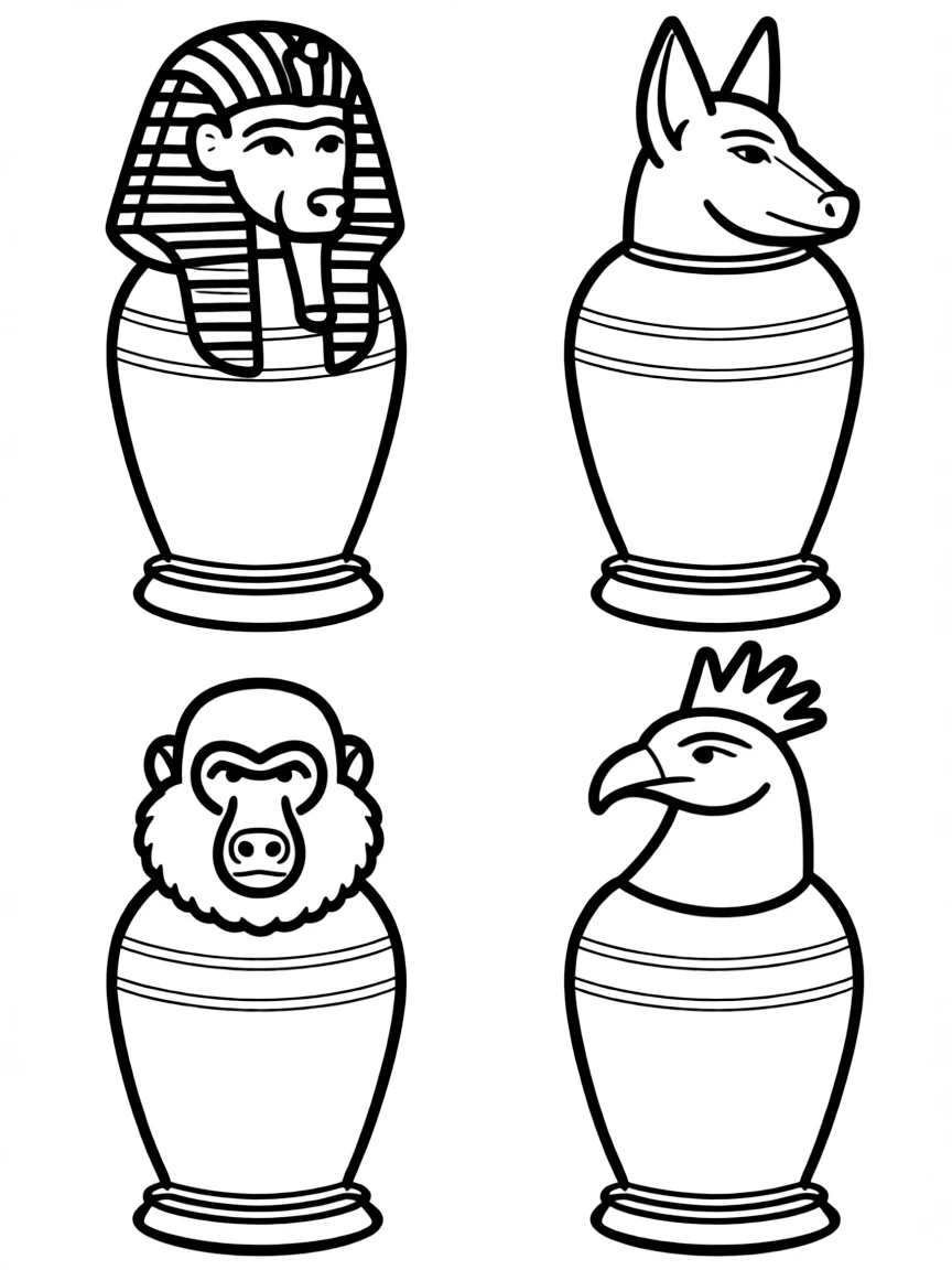 (Egypt) Four canopic jars with animal-headed lids used by ancient Egyptians when making mummies.