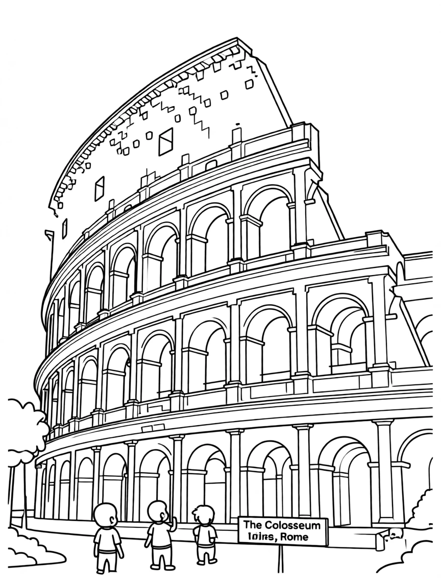 (Italy) The Colosseum in Rome, a giant ancient arena with arches and broken walls.