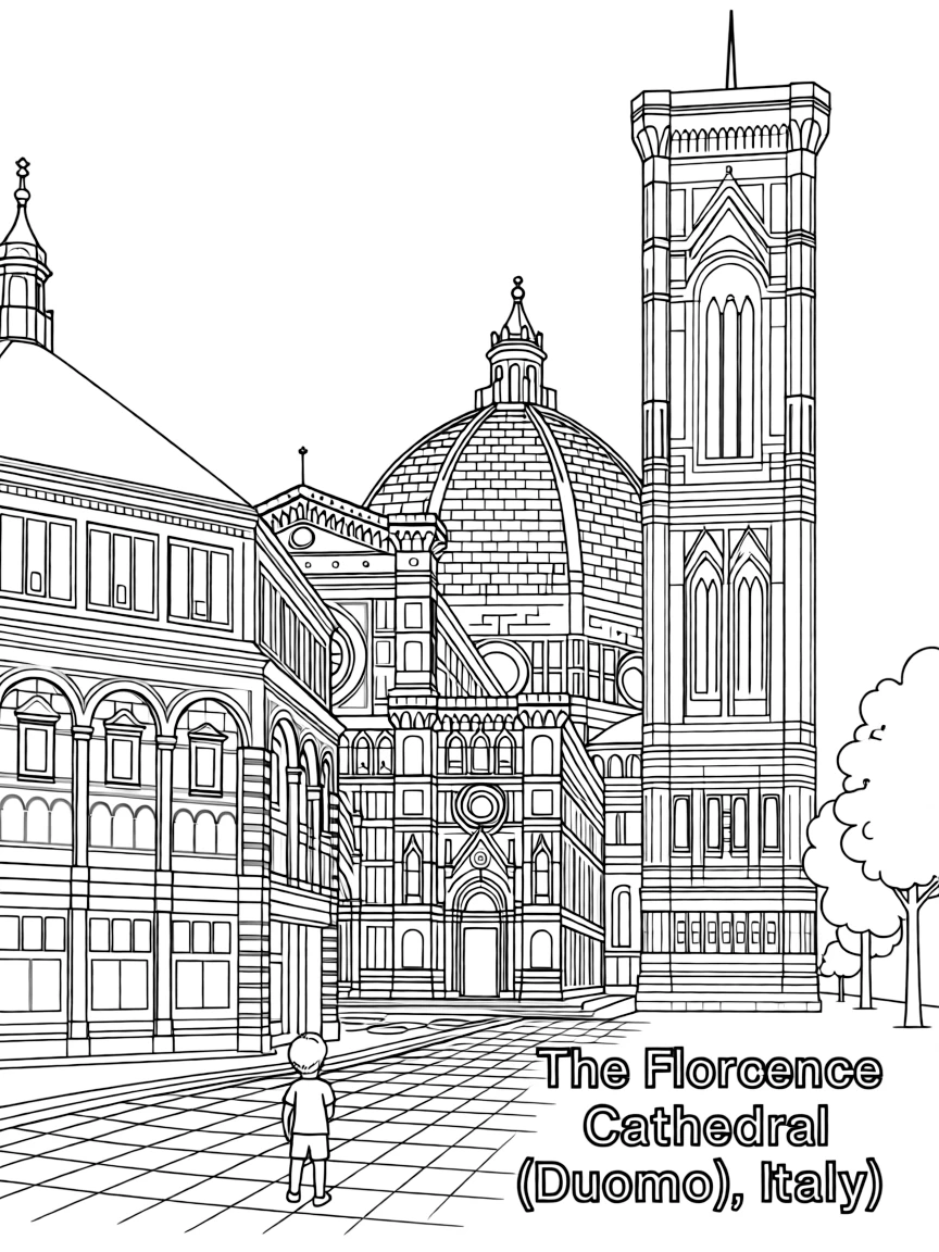 (Italy) The Florence Cathedral (Duomo) with its huge red brick dome and tall bell tower.