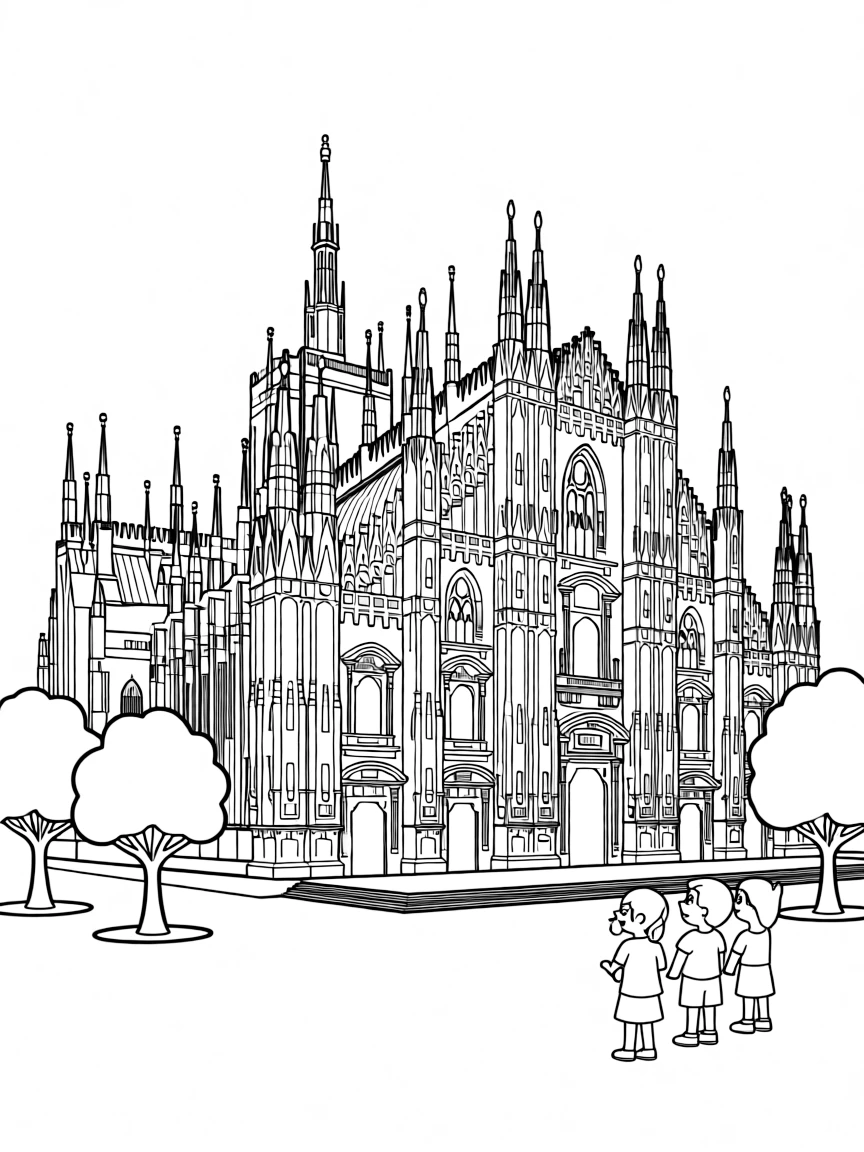 (Italy) The Milan Cathedral (Duomo di Milano) with its many pointed Gothic spires.