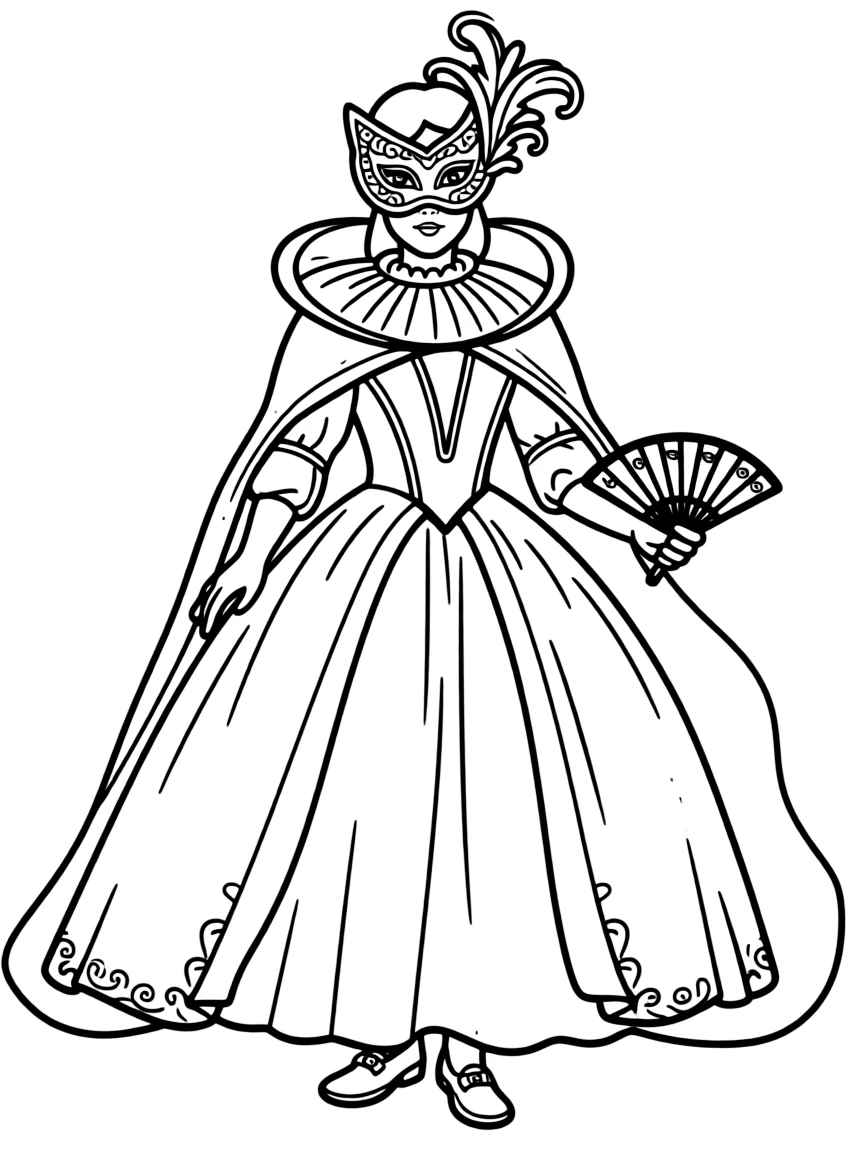 (Italy) A person dressed in a fancy Venetian Carnival costume with a decorative mask and cape.