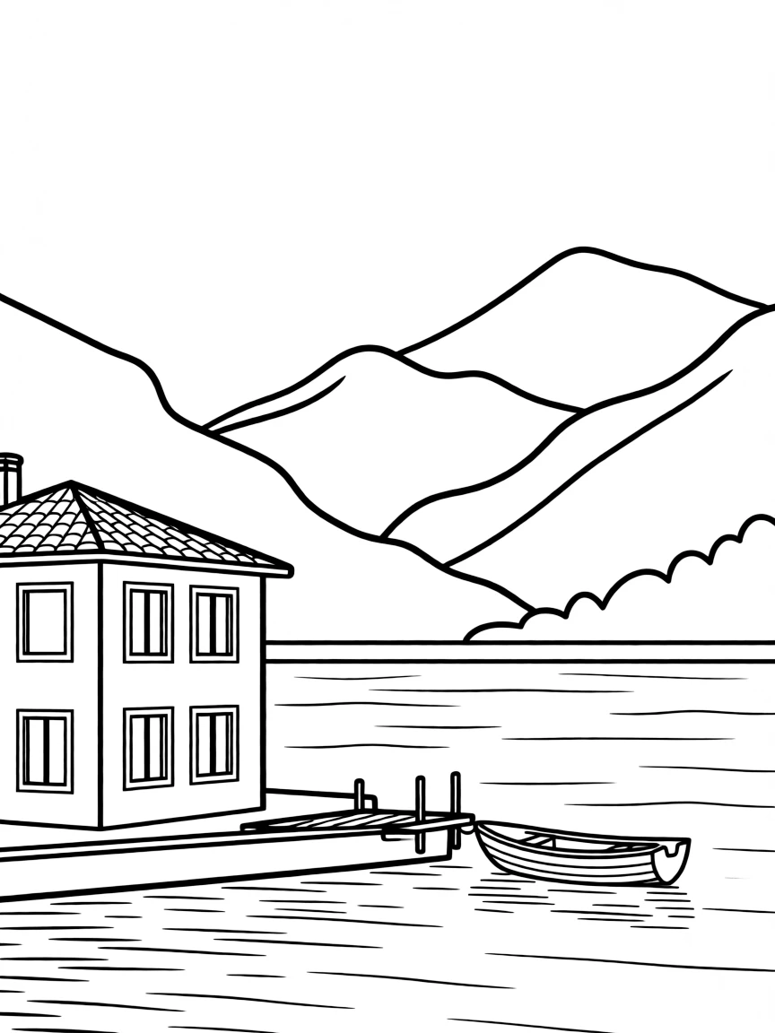(Italy) A peaceful scene at Lake Como with a villa by the water and mountains in the background.