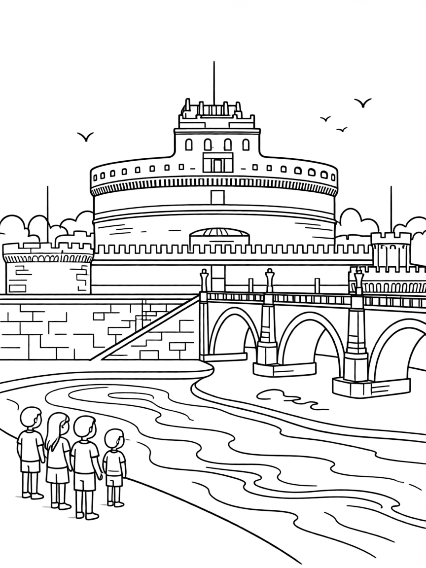 (Italy) Castel Sant’Angelo, a historic round castle on the banks of the Tiber River in Rome.