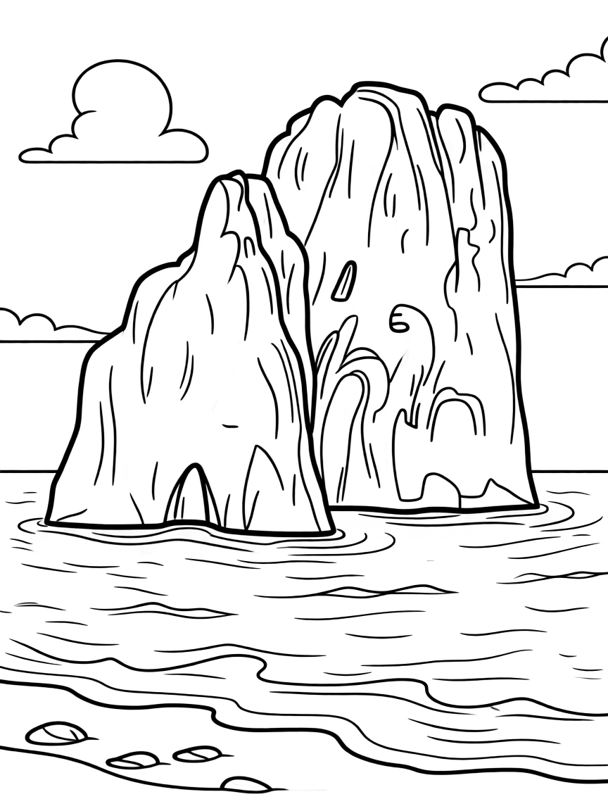 (Italy) The towering Faraglioni rock formations rising out of the blue sea near the island of Capri.