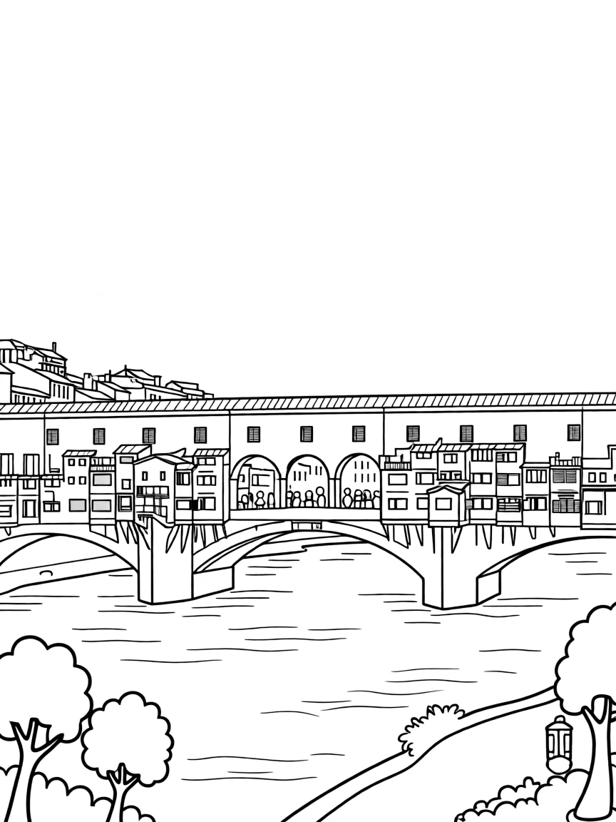 (Italy) The Ponte Vecchio in Florence, an old bridge lined with shops over the Arno River.