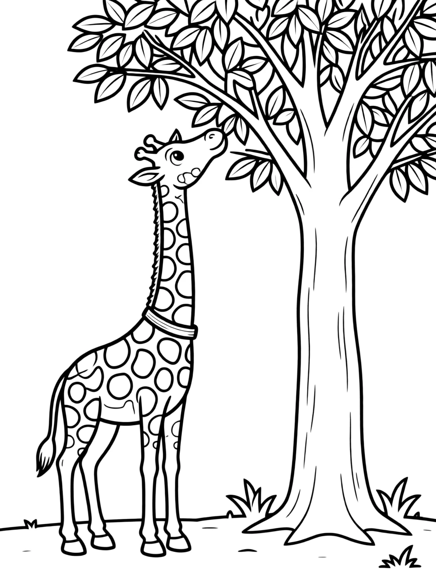 (South Africa) A very tall giraffe eating leaves from the top of a tree.