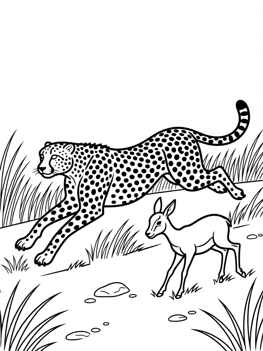 (South Africa) A speedy cheetah sprinting after its prey across the grassland.