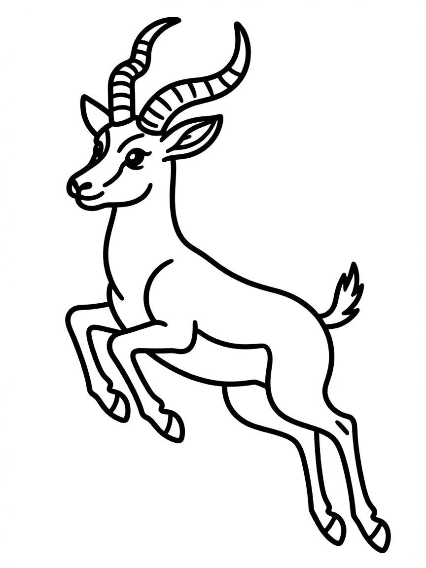(South Africa) A springbok antelope leaping high with its legs kicking in the air.