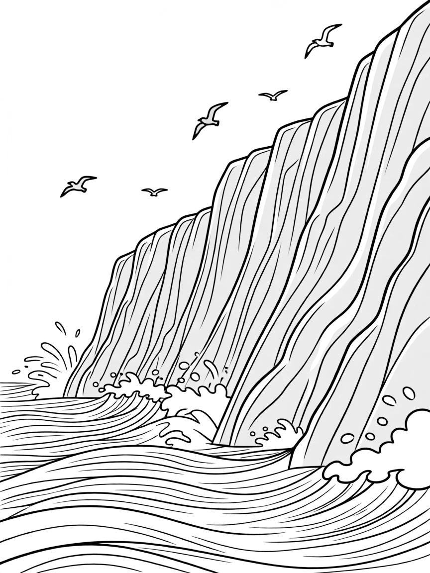 (South Africa) The rocky cliffs at the Cape of Good Hope with waves crashing below.