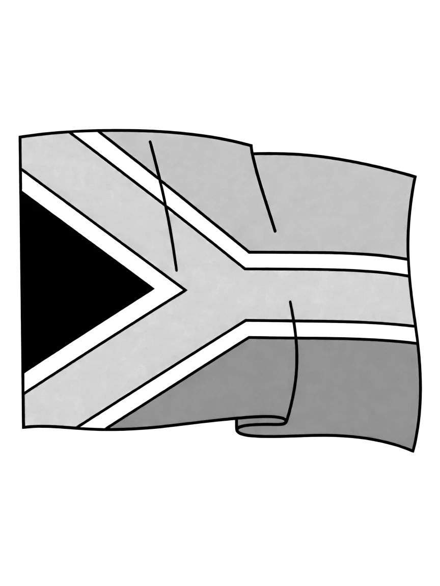 (South Africa) The South African flag with its colorful Y-shaped design of green, blue, red, black, white, and yellow.