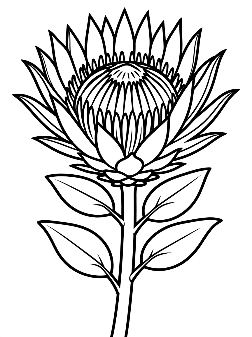 (South Africa) A large pink king protea flower in bloom, the national flower of South Africa.