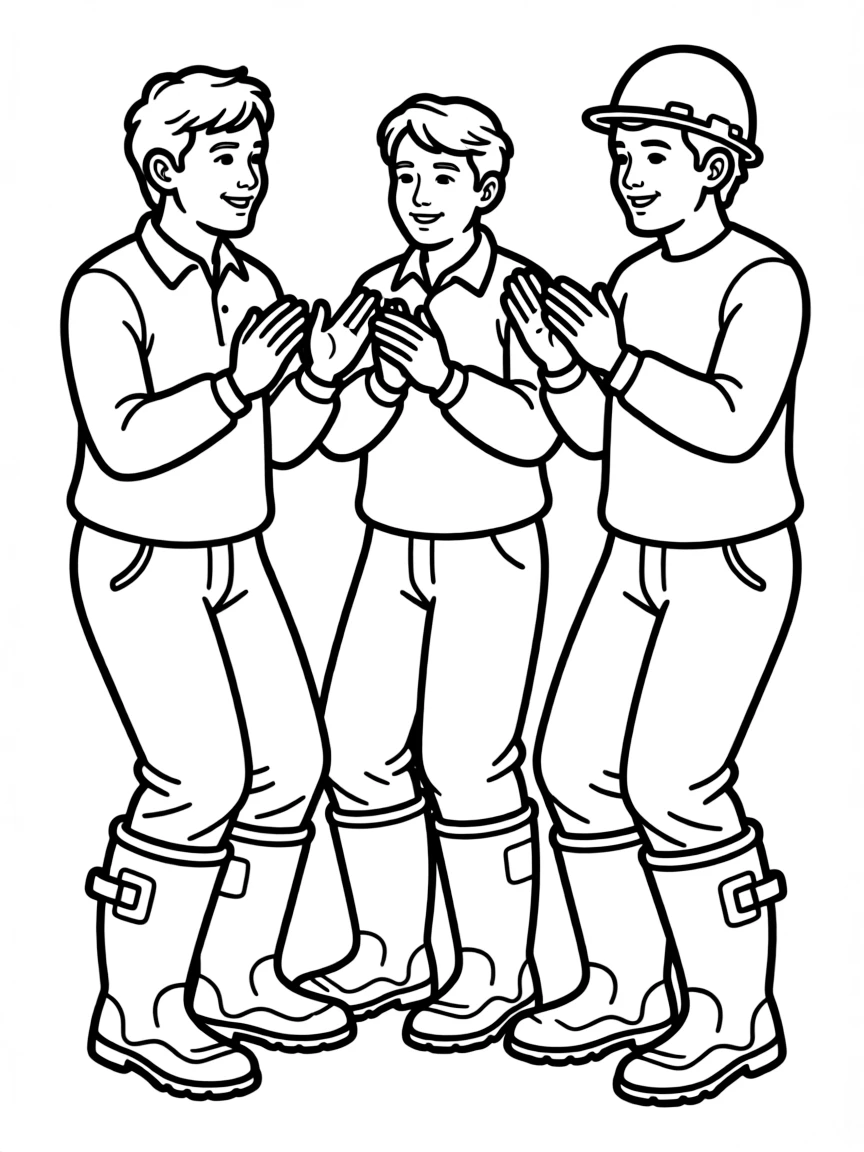 (South Africa) Miners performing a gumboot dance, stomping their rubber boots and clapping in rhythm.