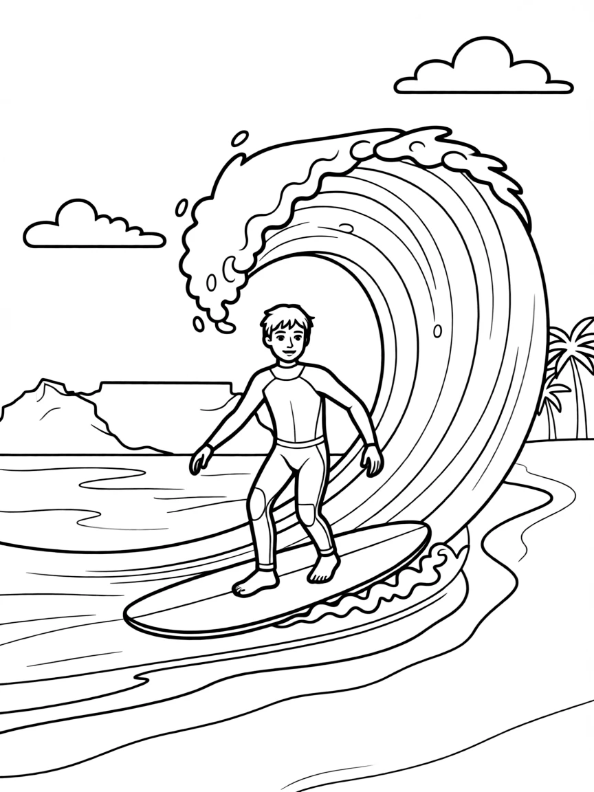 (South Africa) A surfer riding a big wave at a famous beach in South Africa.