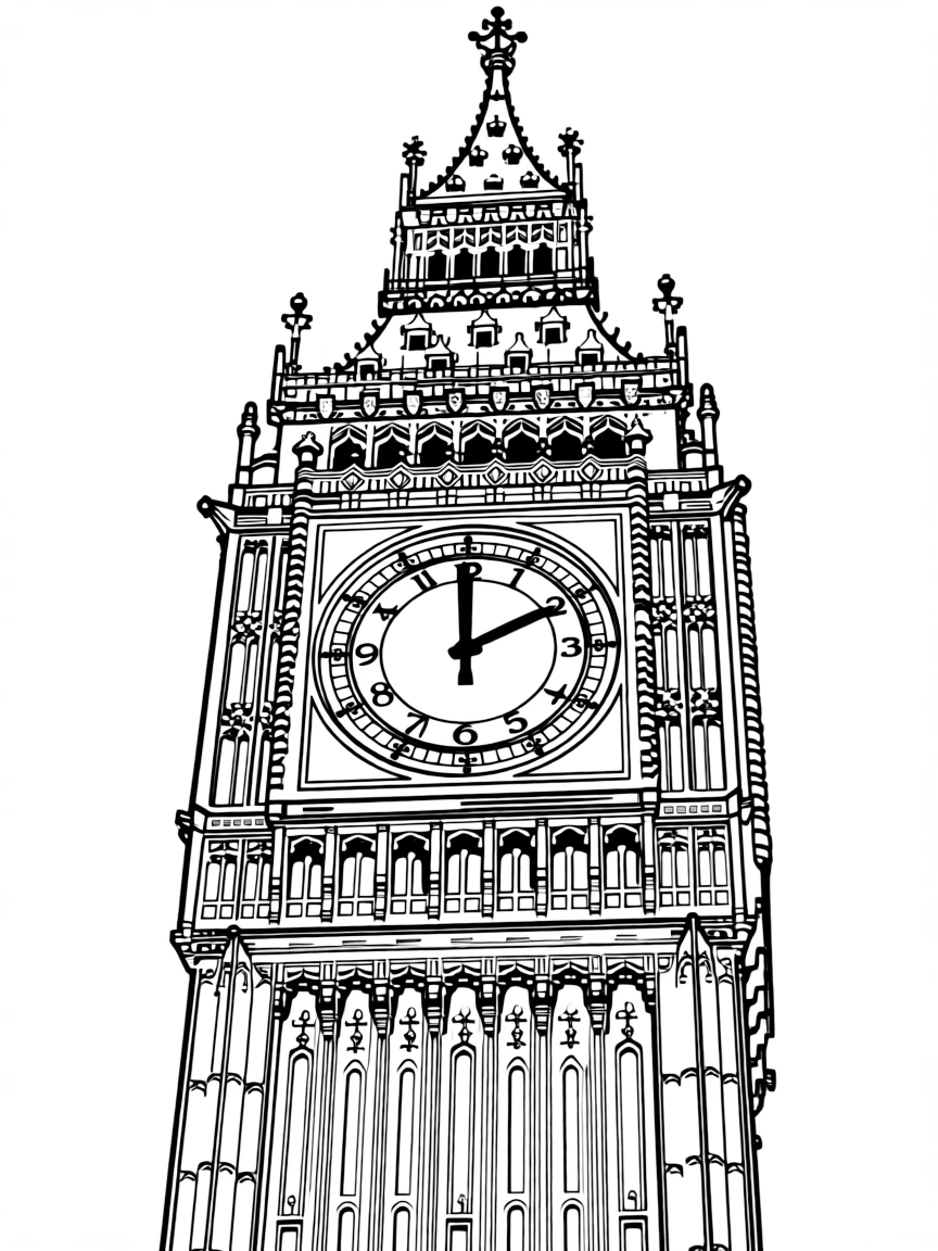 (United Kingdom) Big Ben clock tower in London (Elizabeth Tower) with its big clock face