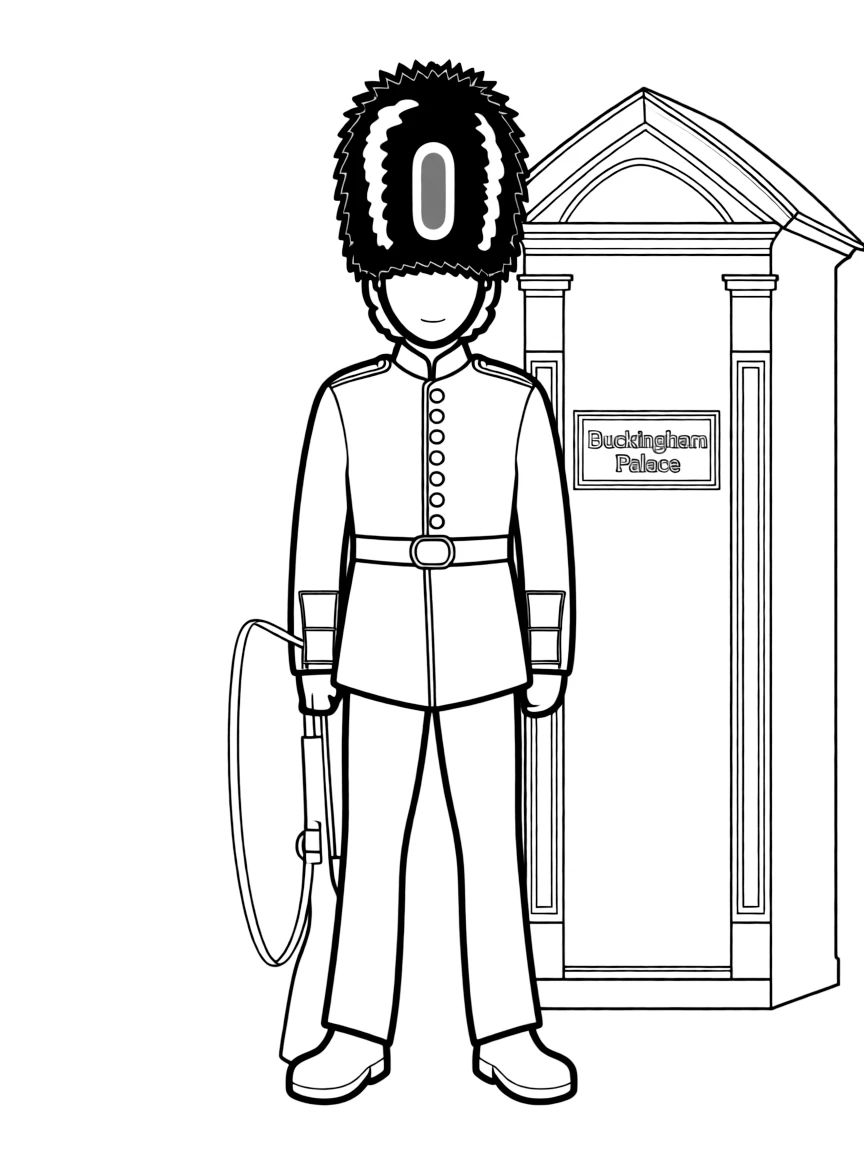 (United Kingdom) A Royal Guard at Buckingham Palace wearing a red coat and tall black hat