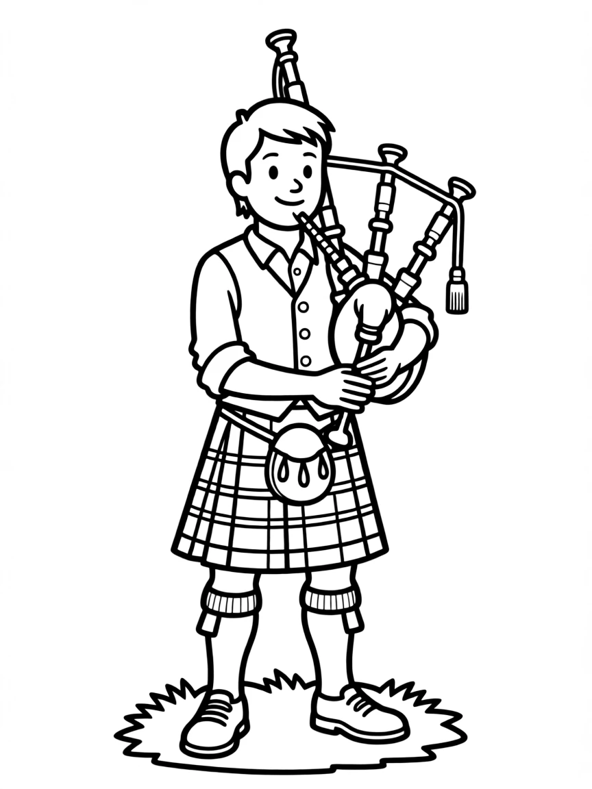 (United Kingdom) A Scotsman playing bagpipes in a kilt