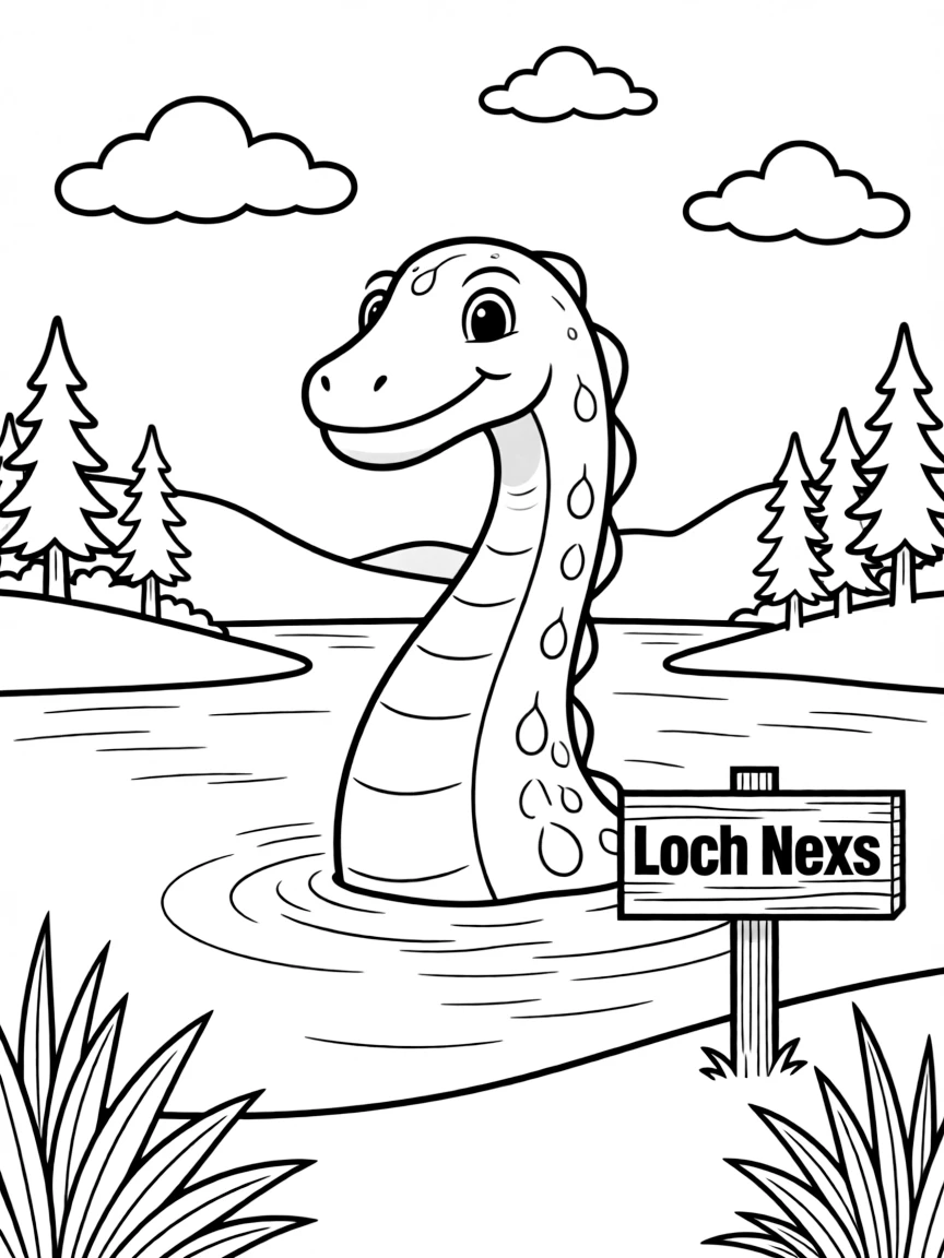 (United Kingdom) The Loch Ness Monster peeking out of a Scottish lake