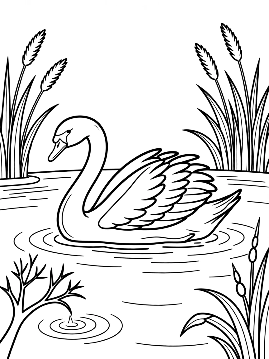 (United Kingdom) A swan gliding on a lake (Queen’s swans)