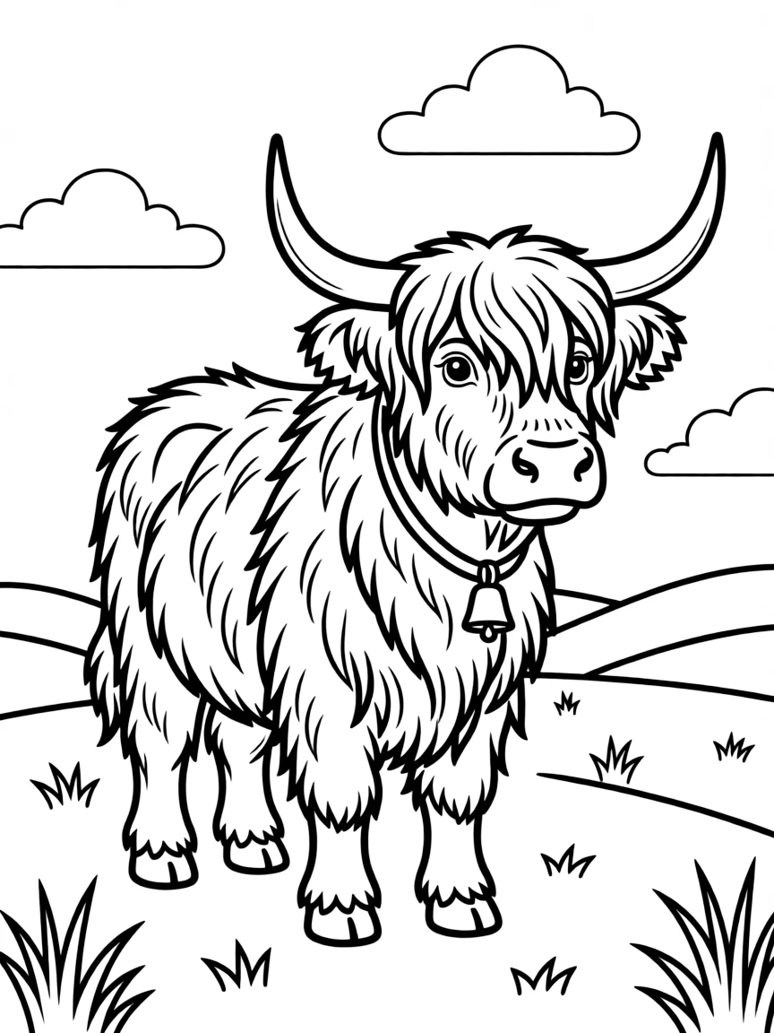 (United Kingdom) A Highland cow with long shaggy hair in a field