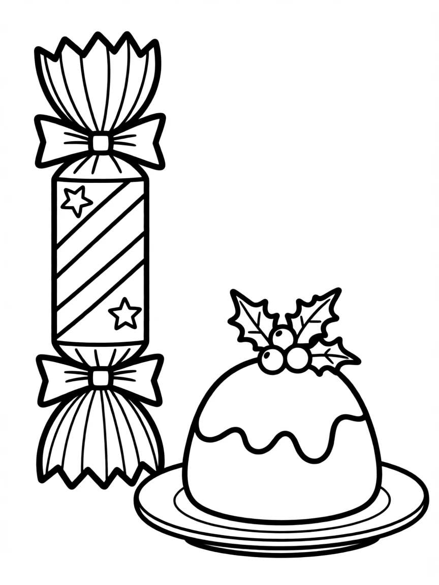 (United Kingdom) A Christmas cracker and pudding (British holiday treats)