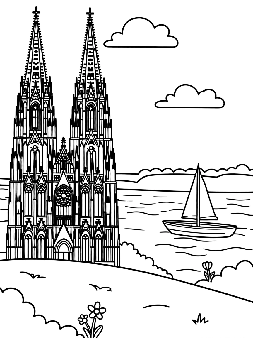 (Germany) Cologne Cathedral with its twin spires on the Rhine River