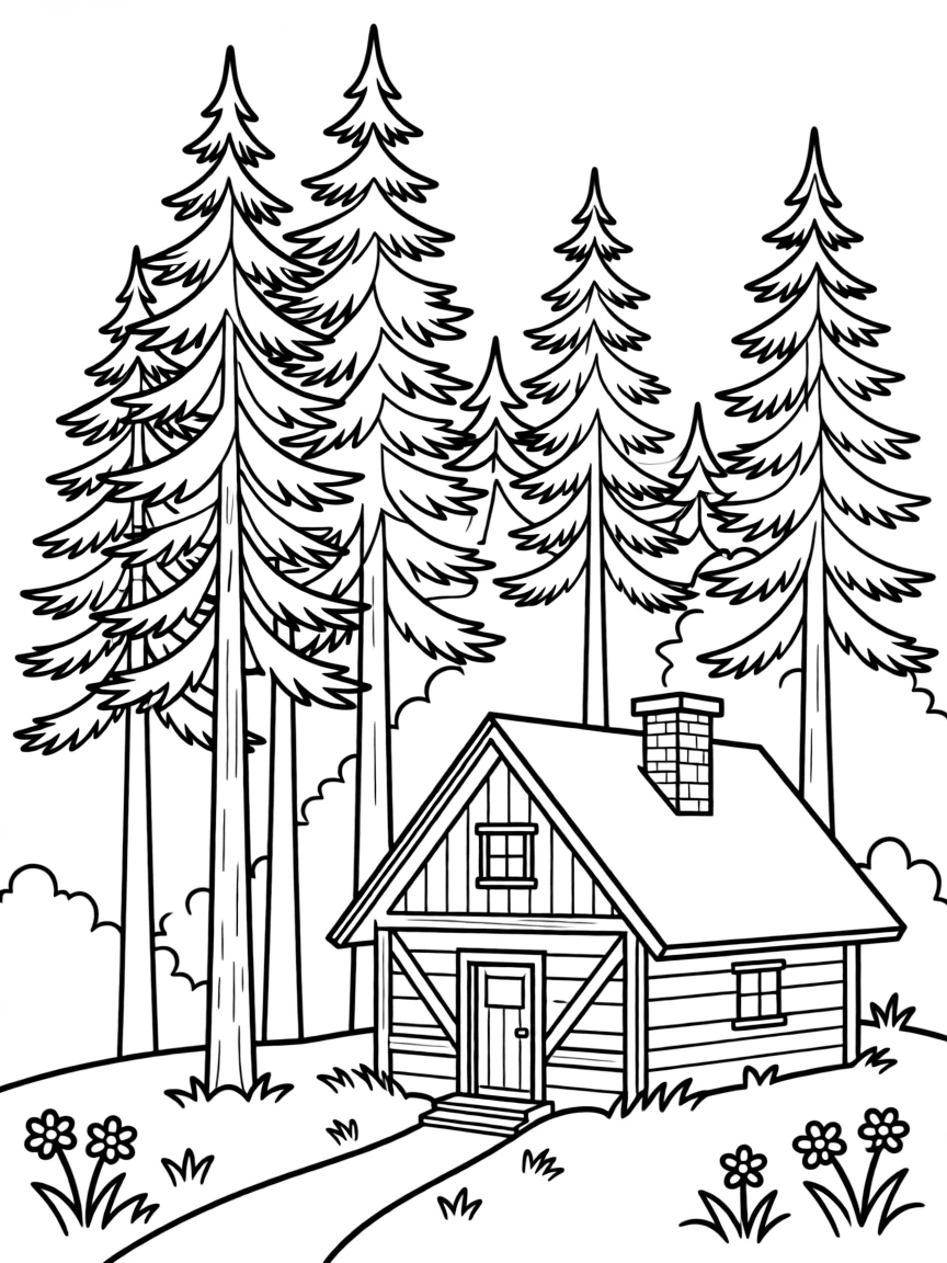 (Germany) The Black Forest with tall pine trees and a wooden cottage