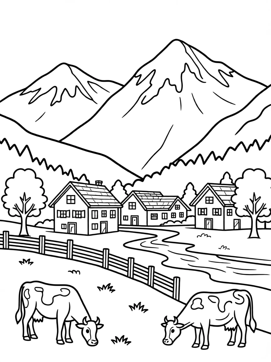 (Germany) The Alps in Bavaria with a village and grazing cows