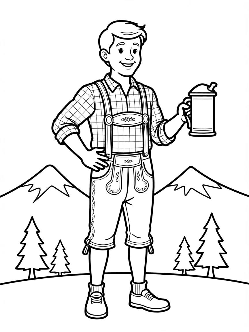 (Germany) A man wearing lederhosen (traditional Bavarian leather pants)