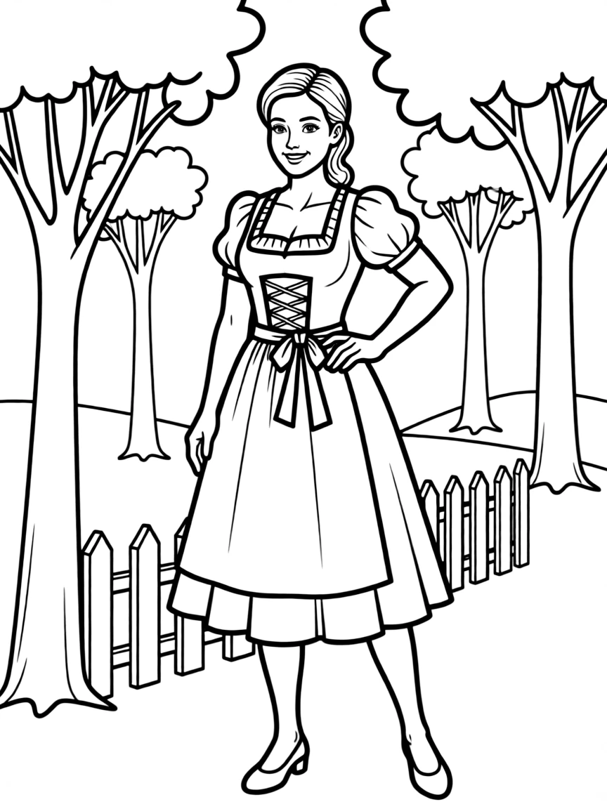 (Germany) A woman wearing a dirndl dress with an apron