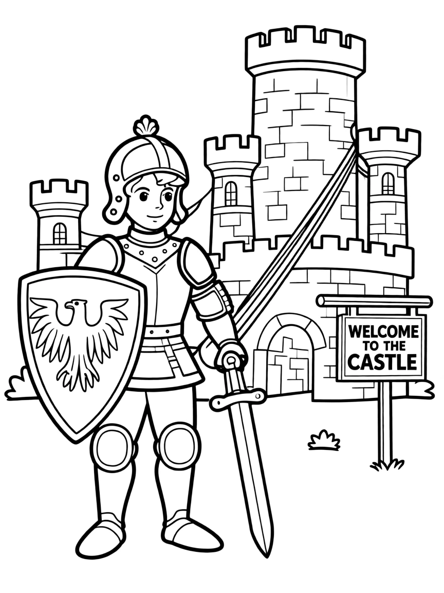 (Germany) A medieval knight with a castle in the background (German folklore)