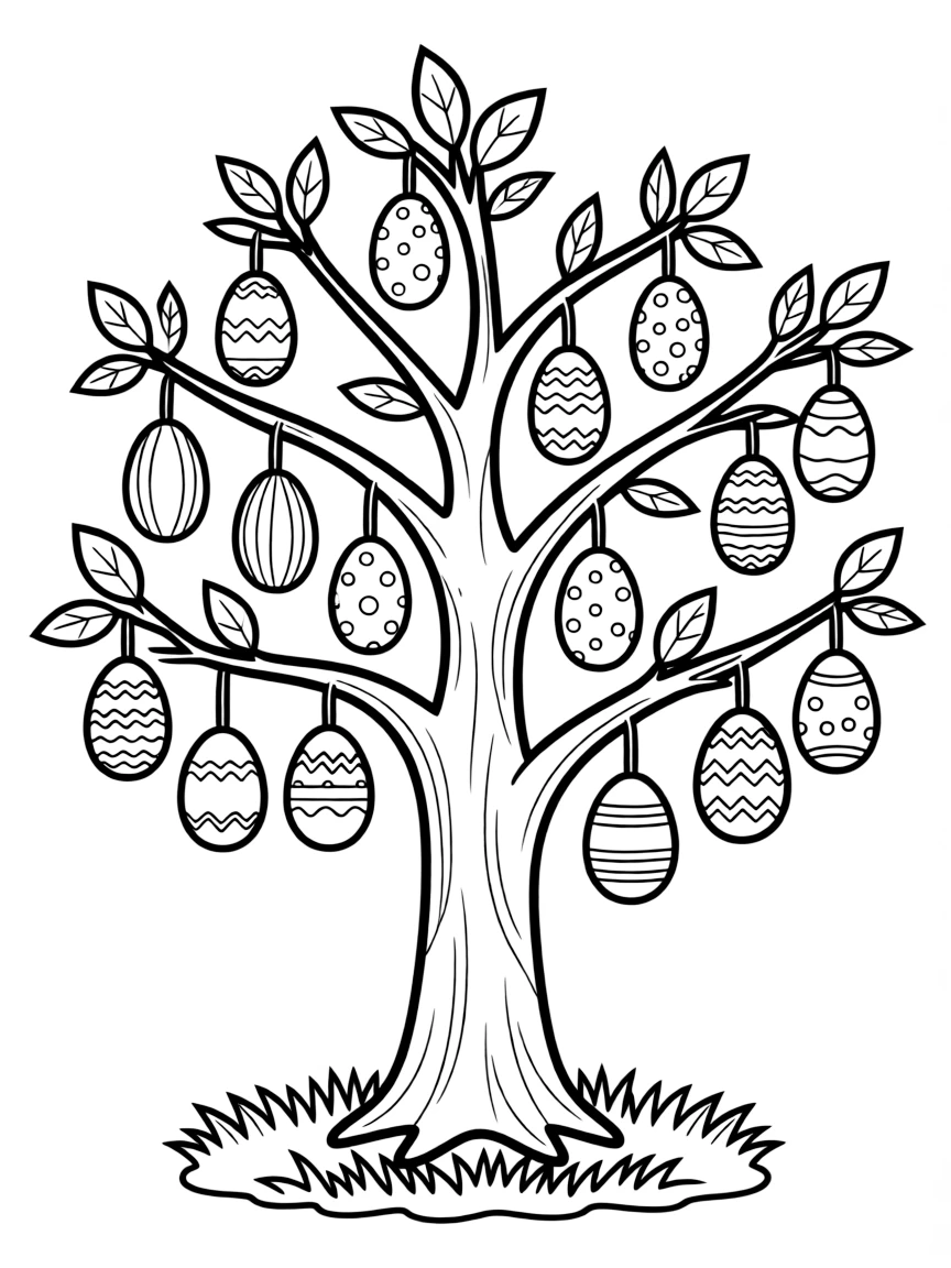 (Germany) A tree decorated with colorful Easter eggs (German Easter tradition)