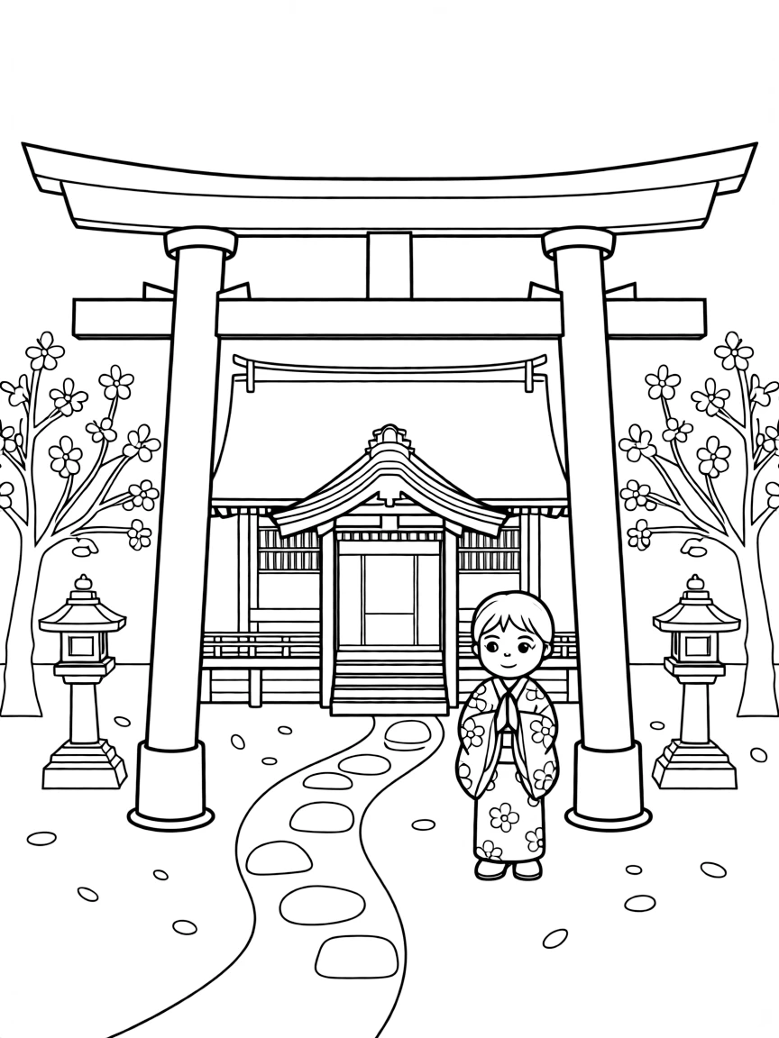 (Japan) A traditional Shinto shrine with a red torii gate