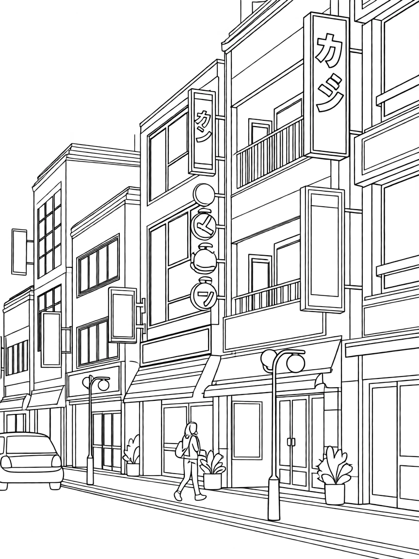 (Japan) A street in Tokyo with neon signs and buildings (modern city scene)