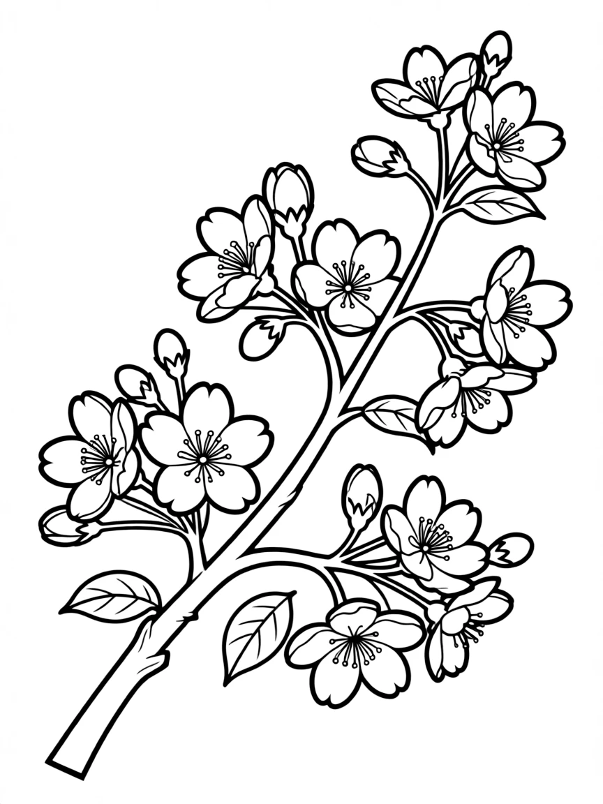 (Japan) A branch of cherry blossoms (sakura flowers) blooming