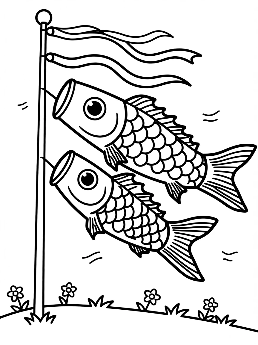 (Japan) A pair of carp streamers (koinobori) flying for Children’s Day