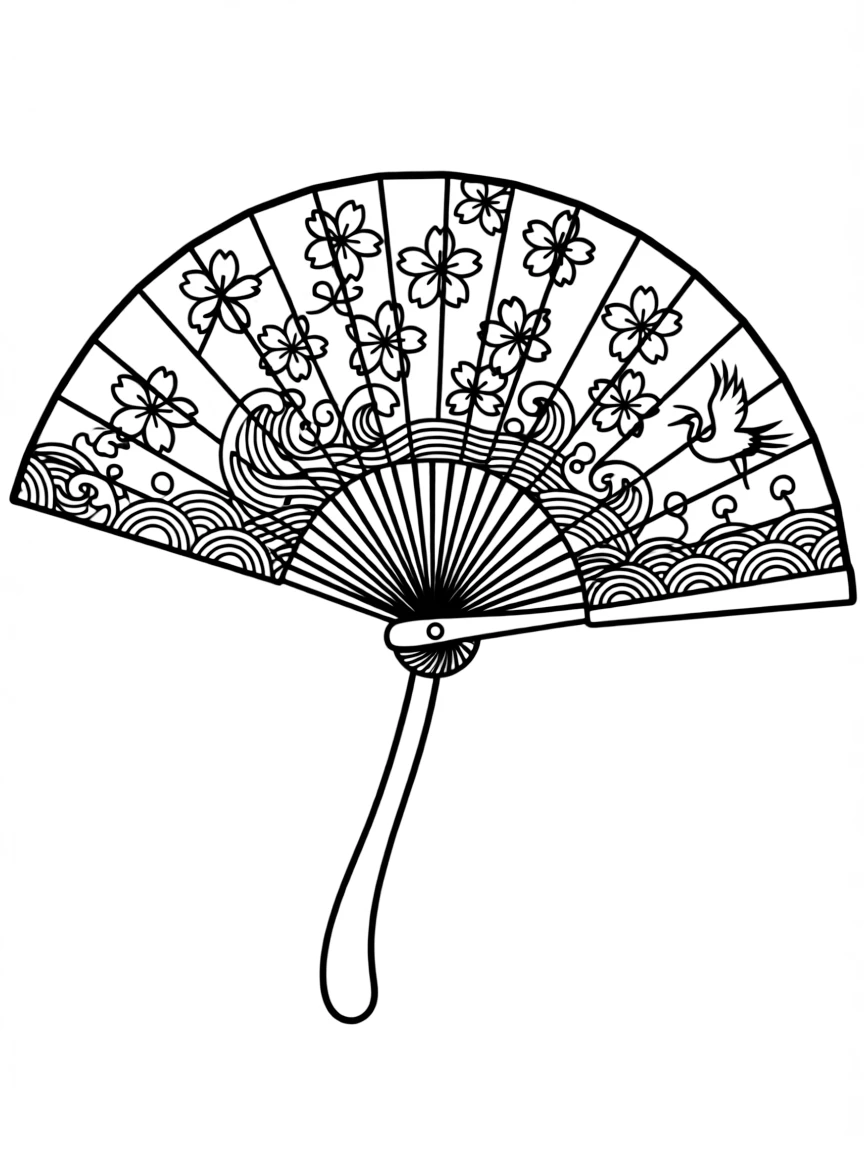 (Japan) A folding fan with colorful traditional designs