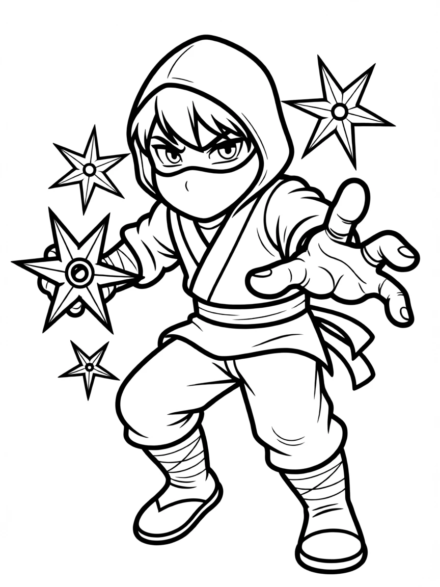 (Japan) A ninja in black outfit sneaking with ninja stars