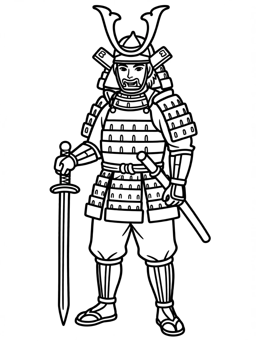 (Japan) A samurai warrior in armor with a helmet and sword