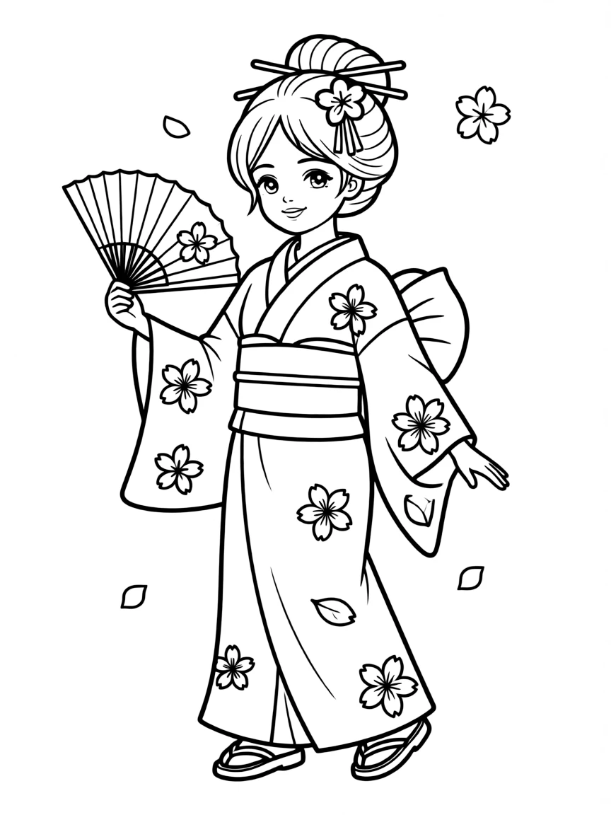 (Japan) A geisha with traditional hairstyle, makeup, and fan