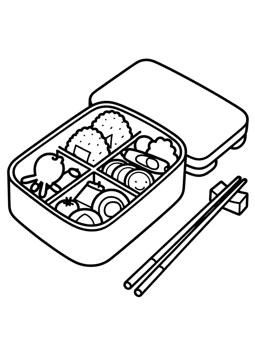 (Japan) A bento lunch box with rice balls and other foods