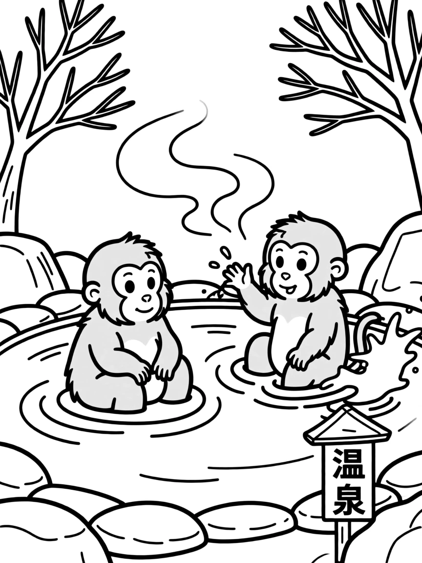 (Japan) A pair of playful snow monkeys bathing in a hot spring