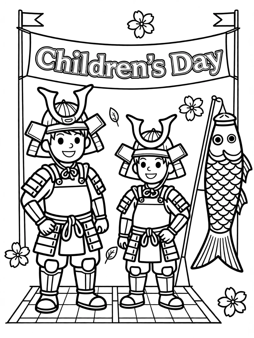 (Japan) Boys wearing samurai armor costumes for Children’s Day celebration
