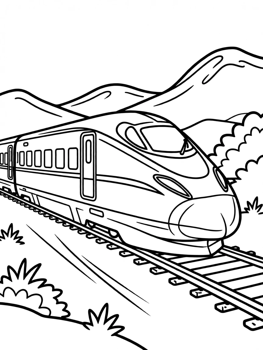 (Japan) A bullet train (Shinkansen) speeding on tracks