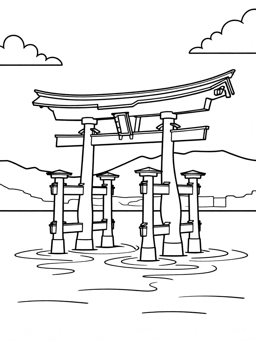 (Japan) The floating red torii gate of Itsukushima Shrine rising from the water