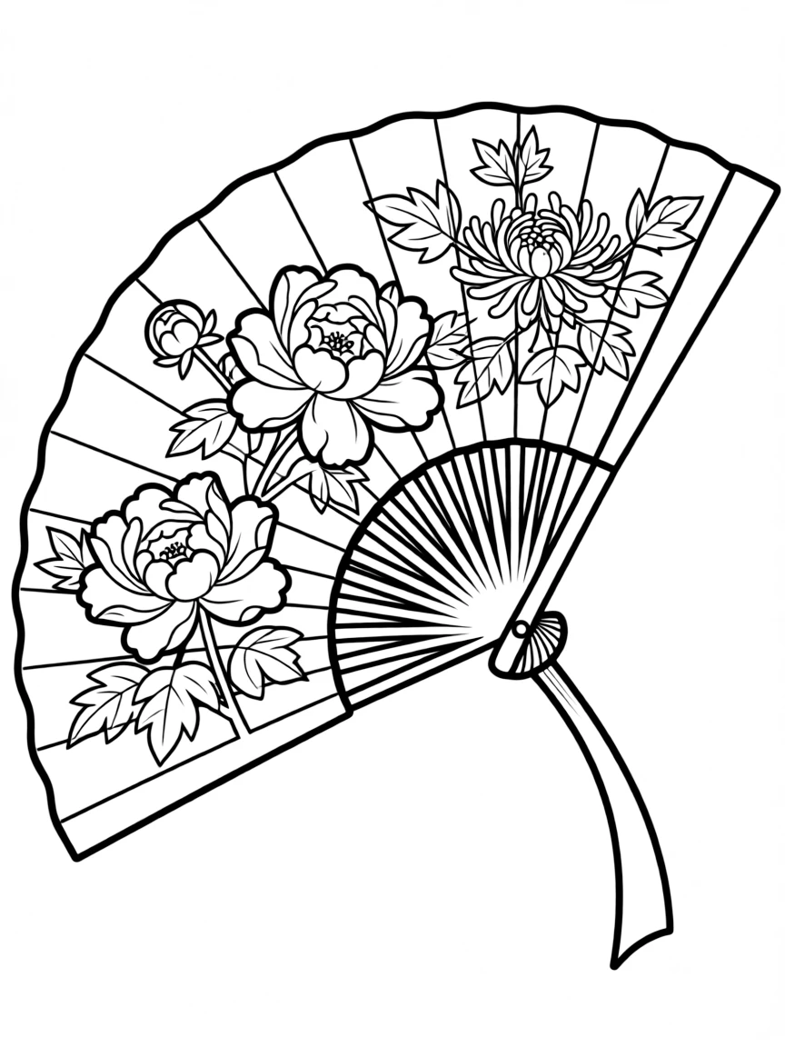 (China) A Chinese folding hand fan with painted flowers